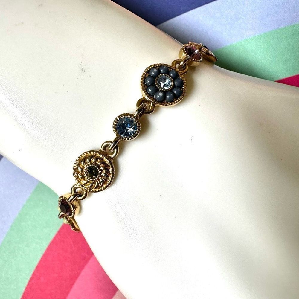 Gold tone rhinestone beaded bracelet